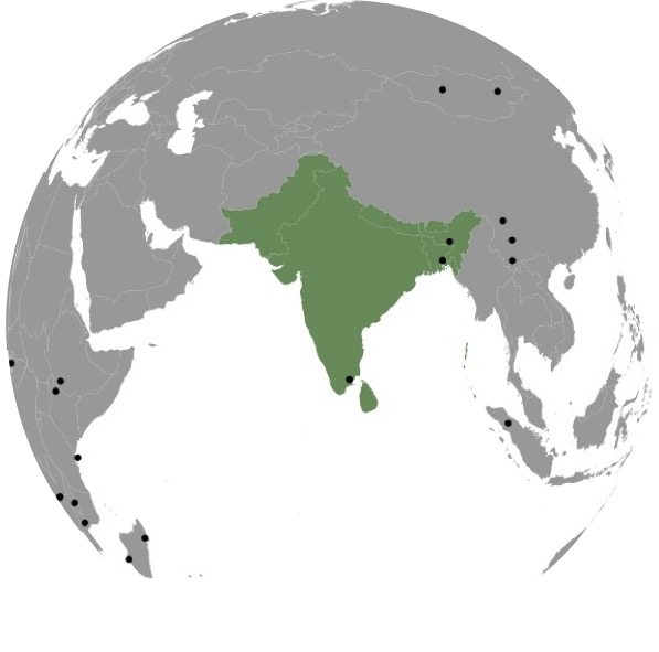 World map showing South Asia and some of the ENDOW sites.